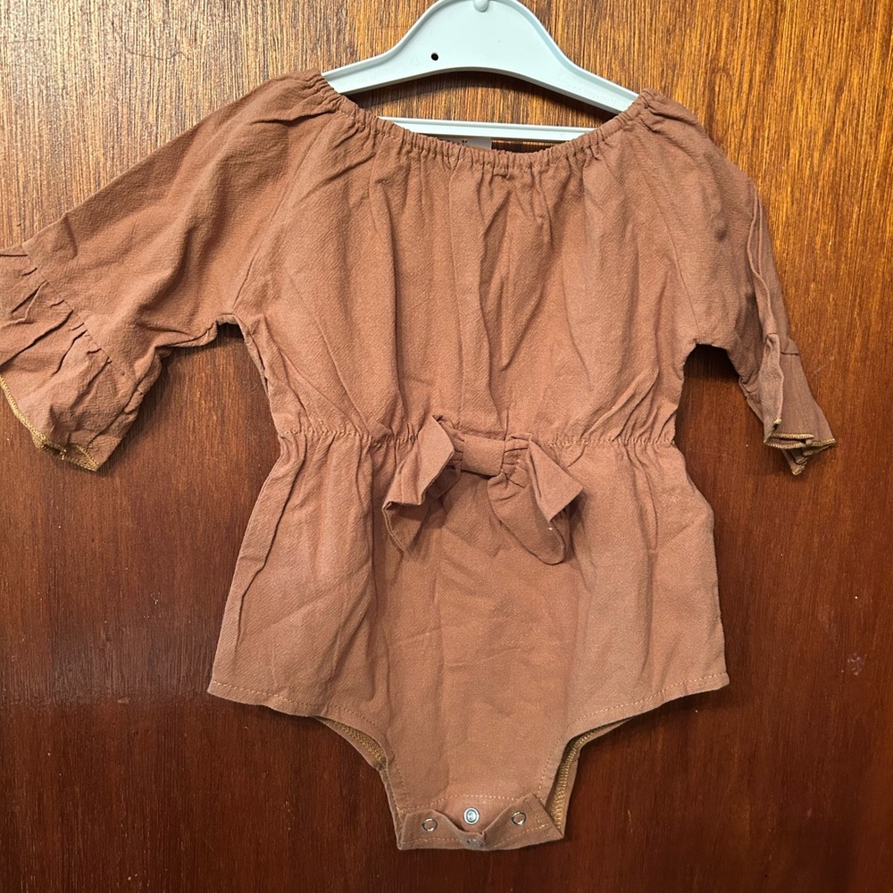 NWT SHEIN Kids- Brown Baby Romper with Bow